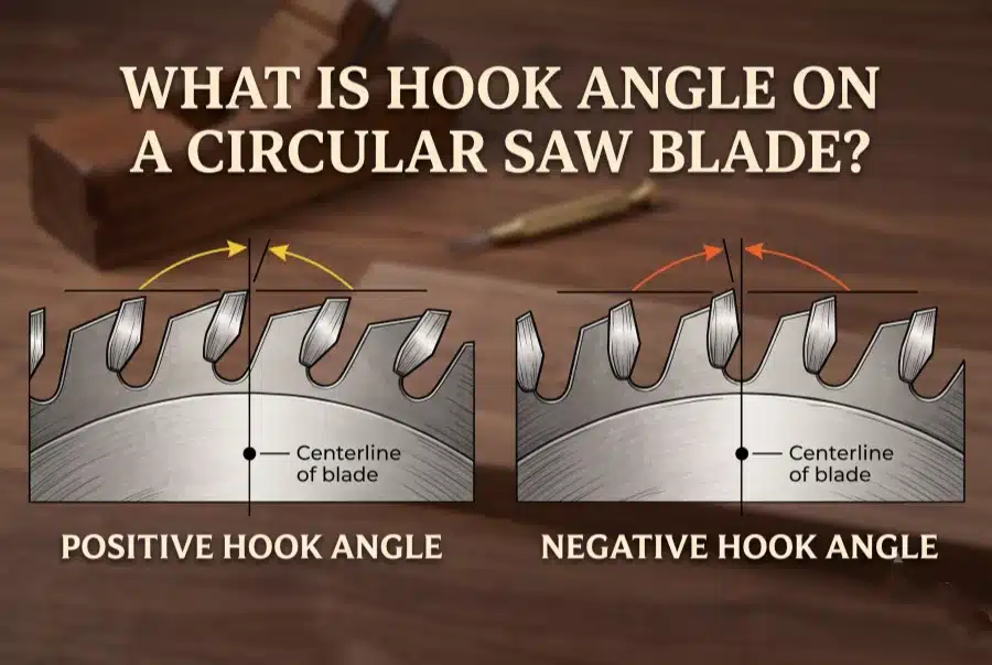 Positive vs negative hook angle on a circular saw blade.